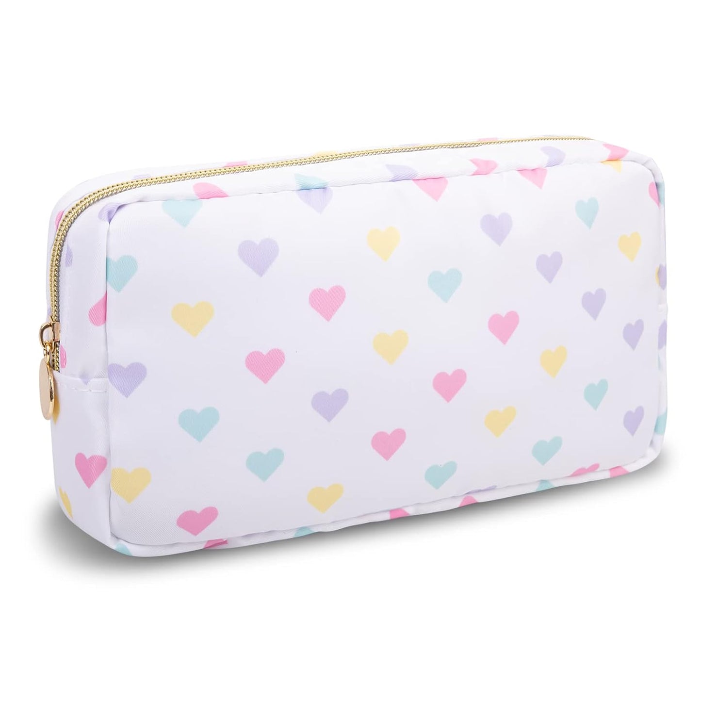 Waterproof Mini Floral Makeup Bag - Nylon Travel Pouch for Women | Cute Zipper Toiletry Organizer (Mini White-Flowers)