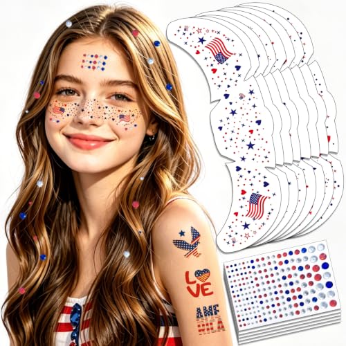 Patriotic Glitter Freckle Tattoos Set for 4th of July Celebrations