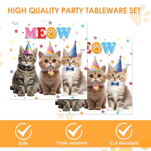 Cat Birthday Party Supplies Set - 96 PCS Disposable Plates & Napkins