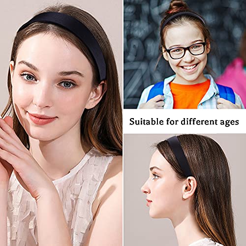 Black Satin Headbands for Women - 5 Sizes Non-Slip Elastic Hairbands for DIY Crafts & Daily Wear
