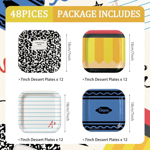 48pcs Back to School Paper Plates - 7 Inch Disposable Tableware