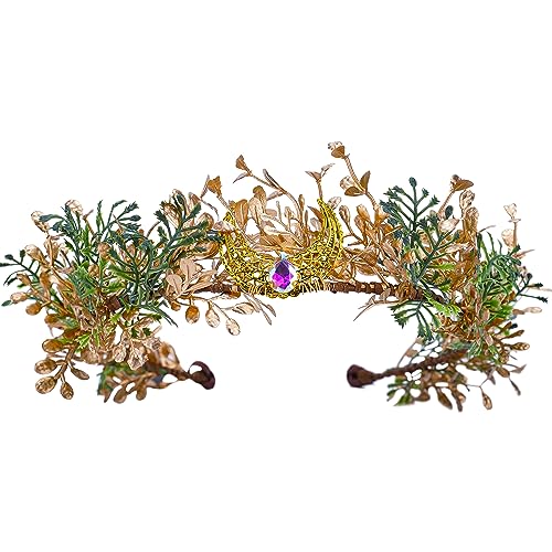 MOSTORY Elf Flower Crown - Gold Green Holcus Lanatus Fairy Headpiece