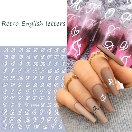 8 Sheets 3D English Letter Nail Stickers for DIY Nail Art