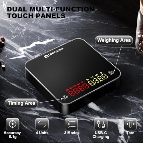 UNIWEIGH Precision Coffee Scale with Timer | Rechargeable 2kg/0.1g