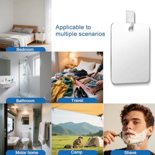 Fogless Shower Mirror for Shaving 9.4" x 7.4" - Shatterproof Wall Mount Mirror