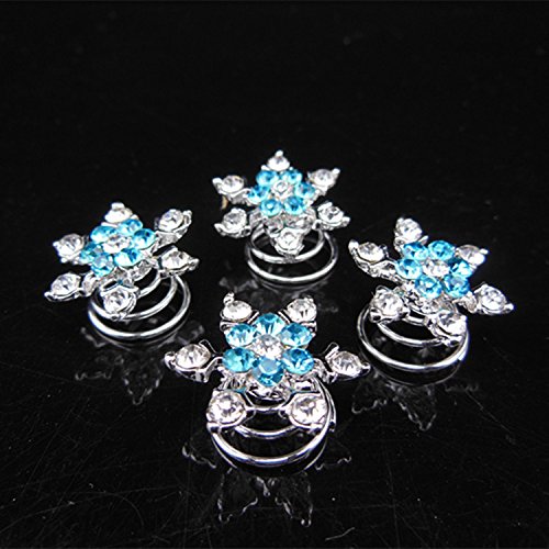 20 Pcs Snowflake Spiral Hair Pins - Rhinestone Bridal Hair Coils (Blue)