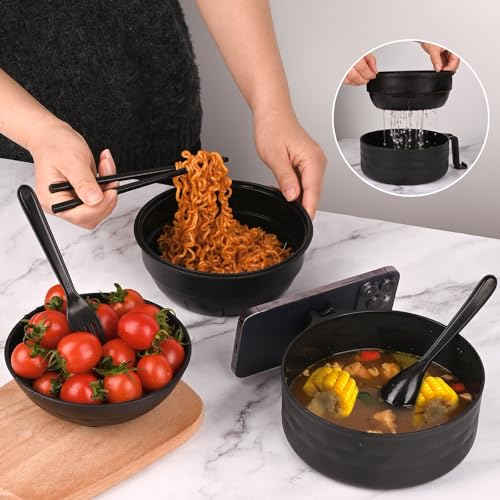 HUAKENER Microwave Ramen Bowl Set - 38 oz with Lid & Utensils