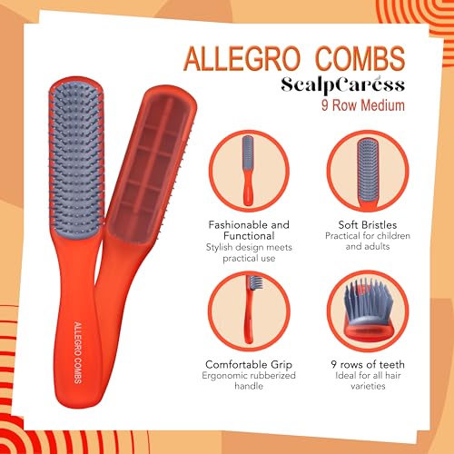 Allegro Combs Red Medium Hair Brush for Curly & All Hair Types