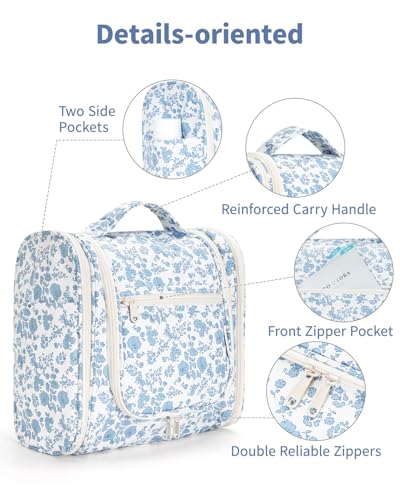 Narwey Large Hanging Toiletry Bag – Blue Flower Travel Organizer