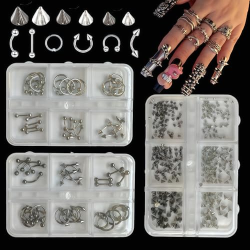 Pizadix Silver & Black Nail Charms Set for Nail Art & DIY Decorations