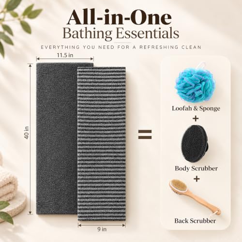 Yiclick Black Exfoliating Washcloth Towel for Shower & Back Scrubbing