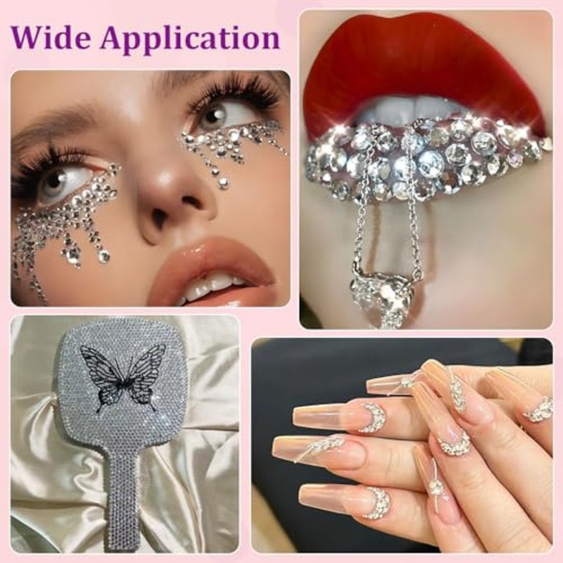 32000Pcs Resin Rhinestones for Bedazzling, Silver Clear Flatback Gems for Diamond Art, Crystal Bedazzler Kit with 3Pcs 10ml B7000 Jewelry Glue for Nail Art Crafting Clothing Book Makeup