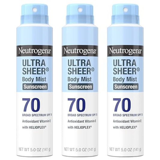 Neutrogena Ultra Sheer Dry Touch Sunscreen Spray SPF 70 Broad Spectrum UVA UVB Protection Lightweight Water Resistant up to 80 Minutes Oil PABA Oxybenzone Free, 3-pack of 5 oz