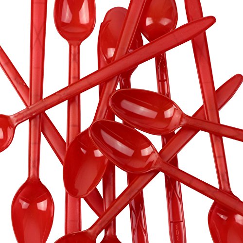 Disposable Long Soda Spoons - 8 Inch, Red, 100 Pack