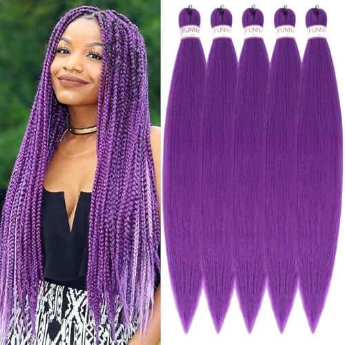 BEFUNNY 24 Inch Purple Pre Stretched Braiding Hair 5 Packs for Natural Braid & Twist Styles