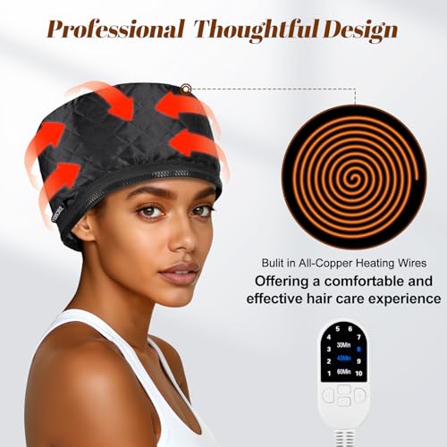 SUNCANDXY Black Hair Steamer Cap for Deep Conditioning - Fast Heating & Adjustable Timer