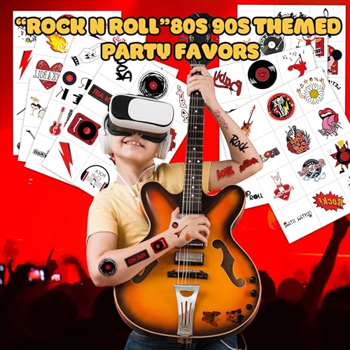 Kids & Teens Rock-Themed Temporary Tattoos Pack - 96 Sheets for Parties & Events