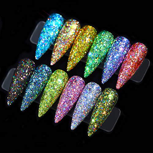Sethexy 12-Color Holographic Glitter Powder for Nail Art (A)