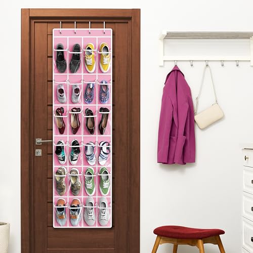 Simple Houseware 24-Pocket Over the Door Shoe Organizer, Pink