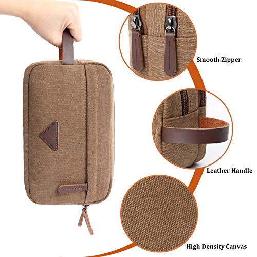 Mactso Men's Vintage Canvas Leather Travel Toiletry Bag - Coffee