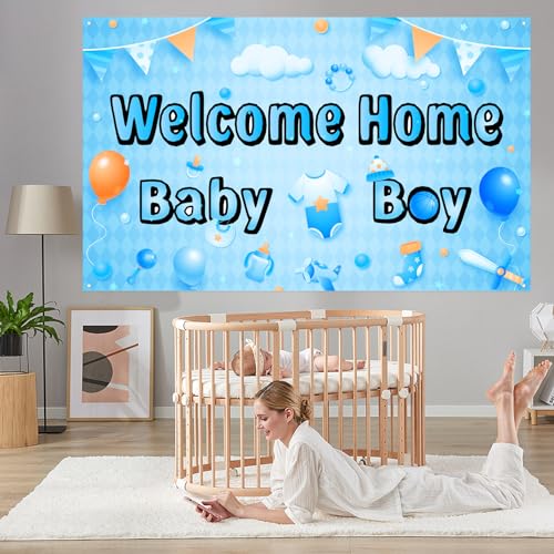 Labakita Welcome Home Baby Boy Banner Backdrop - 70.86 x 43.30 in