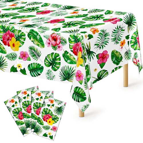 QZYL 4-Pack Hawaiian Luau Tablecloths - 108" x 54" Floral Design