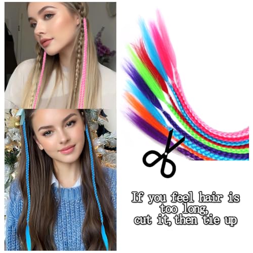 20 Inch Colorful Braided Hair Extensions - 12 Pcs Clip-in Synthetic Braids