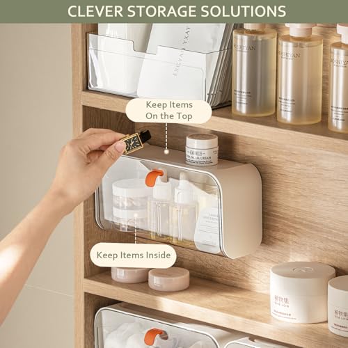 SUNFICON Wall Mounted Cotton Pad & Swab Organizer - Adhesive Bathroom Holder