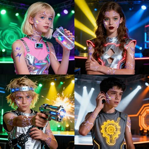 Yazhiji Laser Hunter Cosplay Holographic Temporary Tattoos – Fantasy Creature Design, Halloween & Festival Stickers