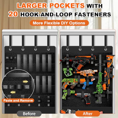 Over Door Toy Gun Organizer with 11 Pockets & 25 Straps