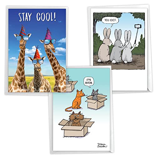 Funny Animal Birthday Greeting Cards - Assorted 3 Pack with Envelopes