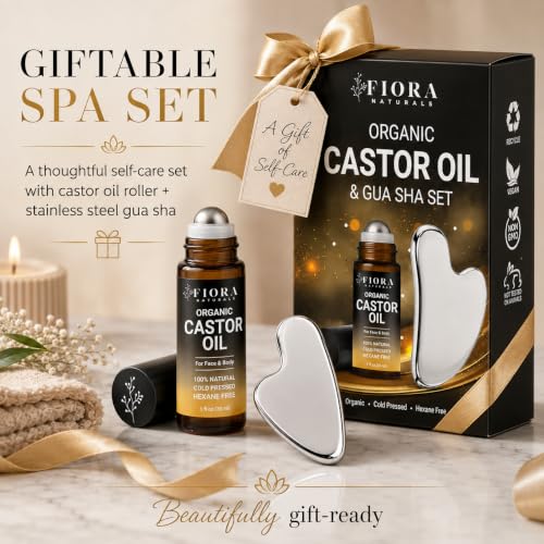 Organic Castor Oil Roll-On & Stainless Steel Gua Sha Tool Set