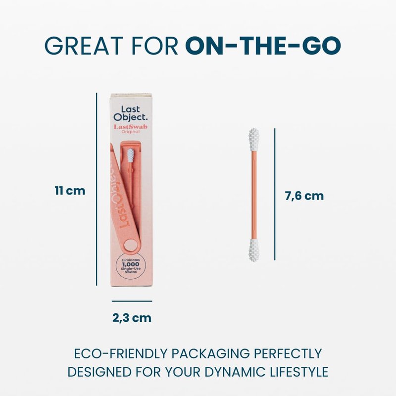 LastSwab Reusable Cotton Swabs for Ear Cleaning - The Sustainable and Sanitary Alternative to Single-Use - Zero Waste and Easy to Clean Comes with a Convenient Travel Case Holder - Peach