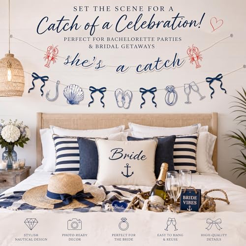 She's a Catch Bachelorette Party Banner Set - Coastal Decor