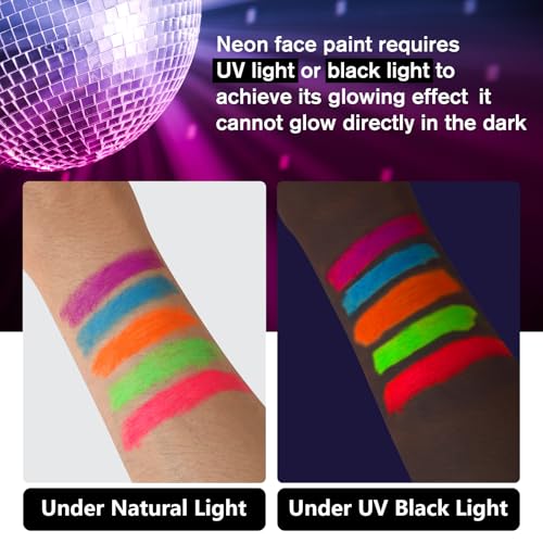 15PCS Neon UV Body & Face Paint Kit for Kids & Adults, Black Light Party Makeup