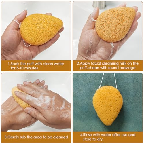 Natural Konjac Facial Sponge 4-Pack - Soft & Gentle Face Scrubber