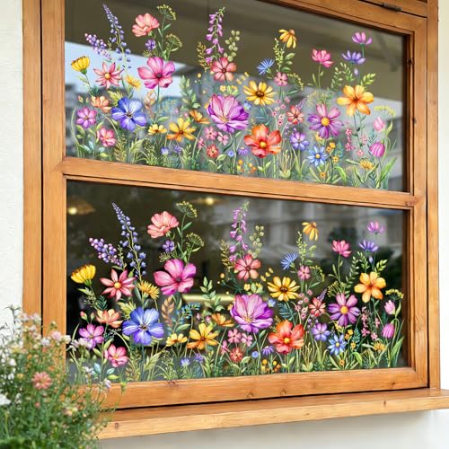 Wildflower Window Clings - 2 Sheets Double-Sided Floral Stickers