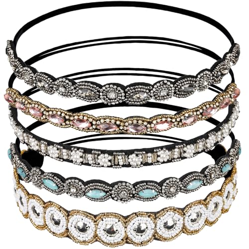 Teenitor 5pcs Rhinestone Beaded Headbands for Women