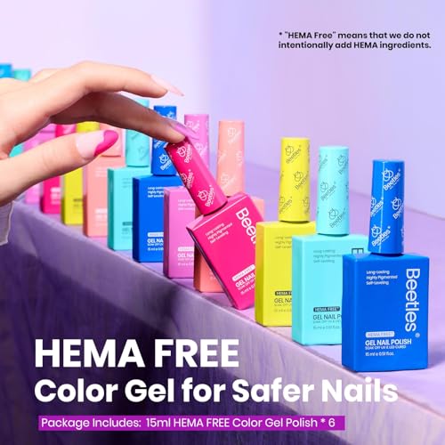 Beetles Neon Gel Polish Set, 6 Colors 15ML HEMA-Free Soak Off UV LED