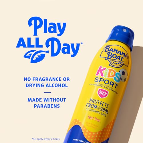 Banana Boat Sport Kids Sunscreen Spray SPF 50, Twin Pack | Spray Sunscreen for Kids, Childrens Sunblock SPF 50, Oxybenzone Free, 6oz each
