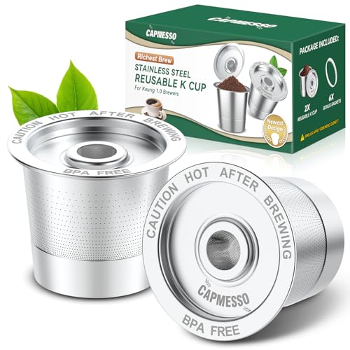 CAPMESSO Reusable K Cups for Keurig 1.0 - Stainless Steel Coffee Pods (2 Pack)