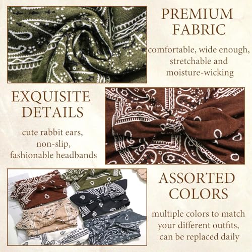 STGDAK Style 110 Boho Bow Headbands for Women 6 Pack, Cute Cashew Print