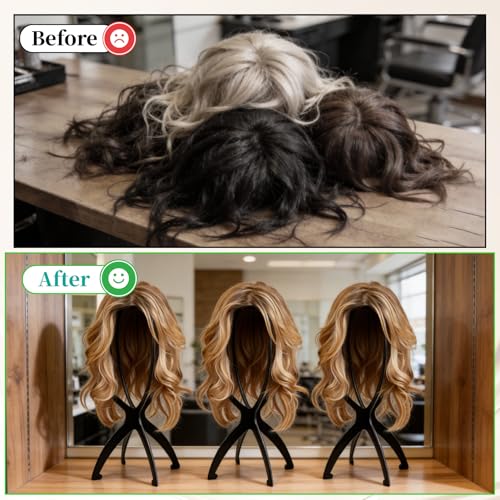 Portable 3-Pack Wig Stand Set with Cap & Comb - 14 Inch