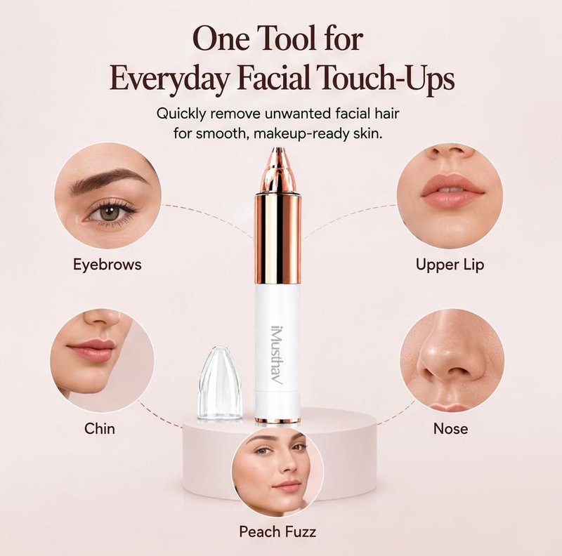 Eyebrow Trimmer for Women, Precise & Painless Eyebrow Razor with LED Light, Electric Facial Hair Remover for Flawless Brows, Lip & Face, Battery Operated, Travel-Friendly, Gold-Plated Design