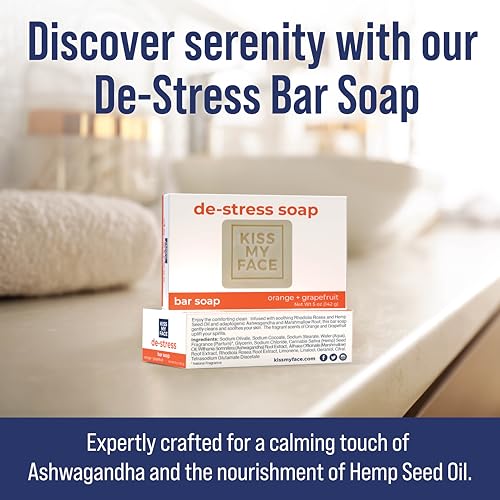 Kiss My Face De-Stress Bar Soap Orange & Grapefruit, 4 oz – Vegan, Palm-Oil Free, Cruelty-Free