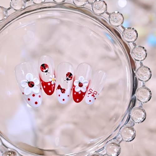 5D Floral Ladybug Nail Art Stickers - Embossed Decals for Women