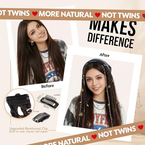 16-Inch Dark Chocolate Brown & Copper Clip-In Dreadlocks Extensions