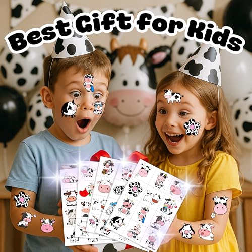 60 Pre-Cut Cow Temporary Tattoos for Kids - Party Favors