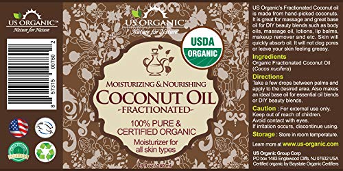 US Organic Fractionated Coconut MCT Oil - 8 Fl Oz - USDA Certified Organic Carrier Oil for Skin & Hair