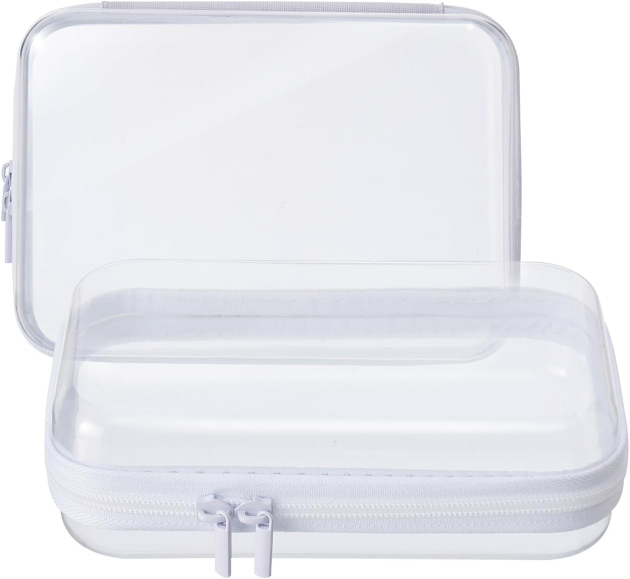 Clear Hard Shell Zipper Cosmetic Bag Set - Portable Organizing Pouches for Diapers & Toys | 2PCS Storage Bins